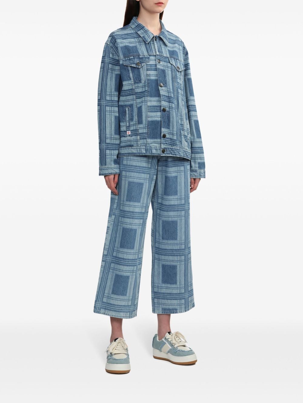Charles Jeffrey Loverboy Jeans met wijde pijpen en tartan ruit - Blauw