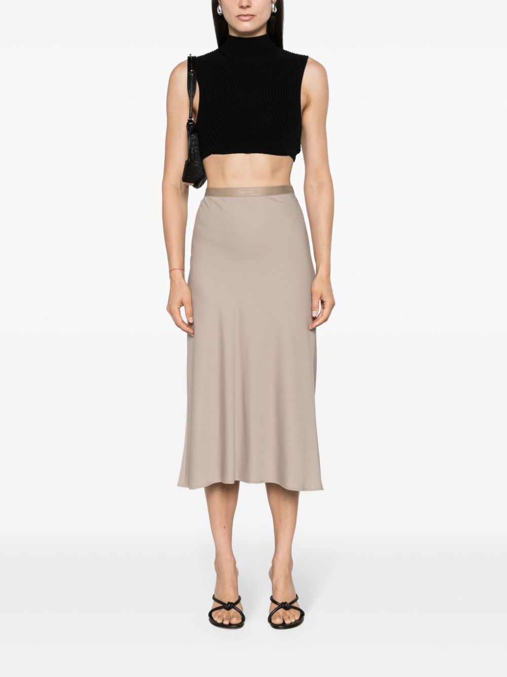 Calvin Klein logo-jacquard A-line midi skirt - Beige