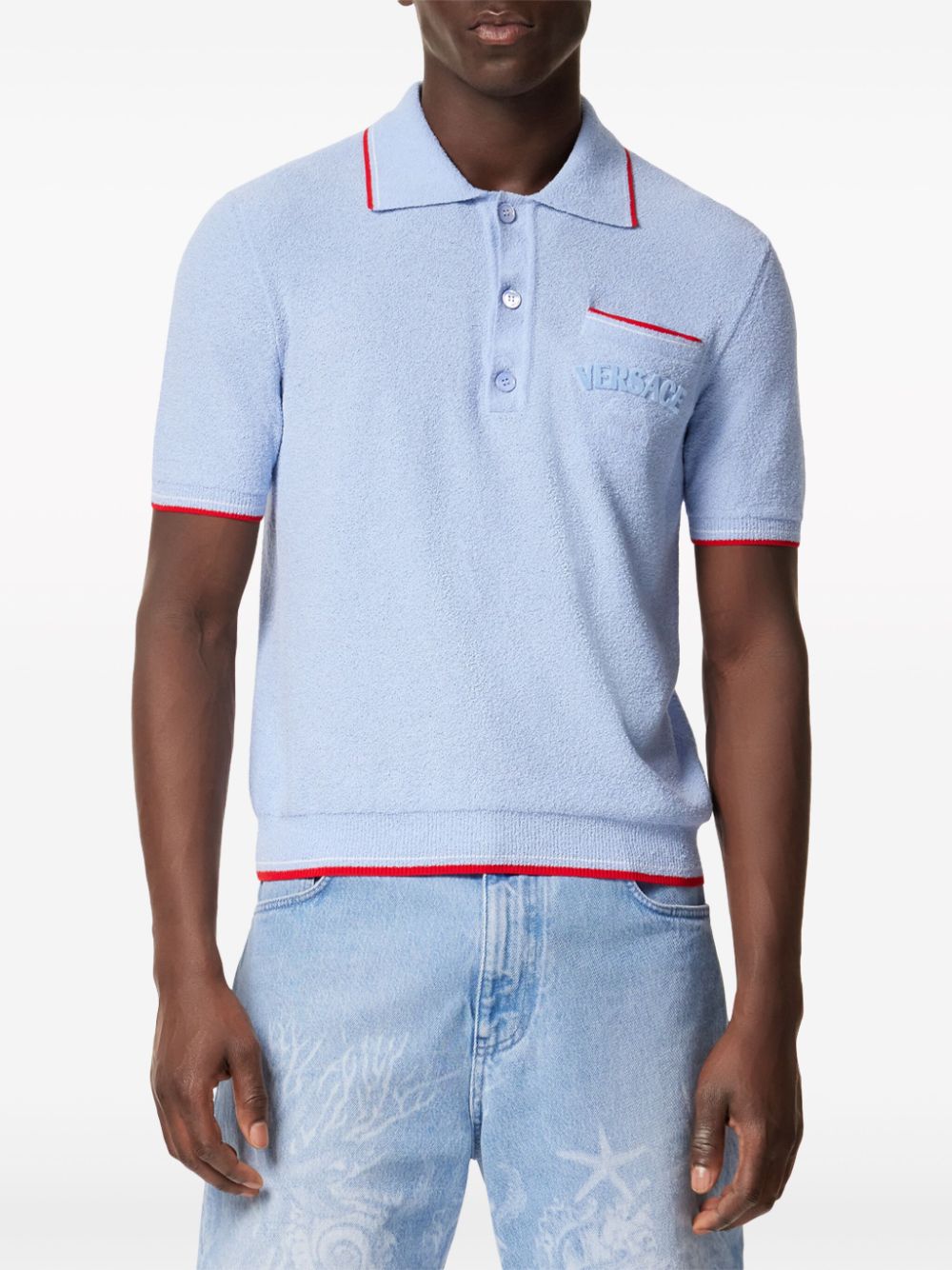Versace Poloshirt met logo-applicatie - Blauw