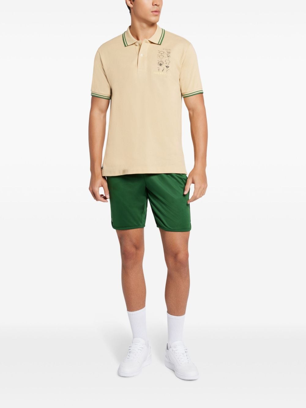 Lacoste slogan-embroidered cotton polo shirt - Beige