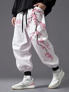 ChArmkpR Mens Japanese Cherry Blossoms Print Drawstring Waist Pants With Pocket