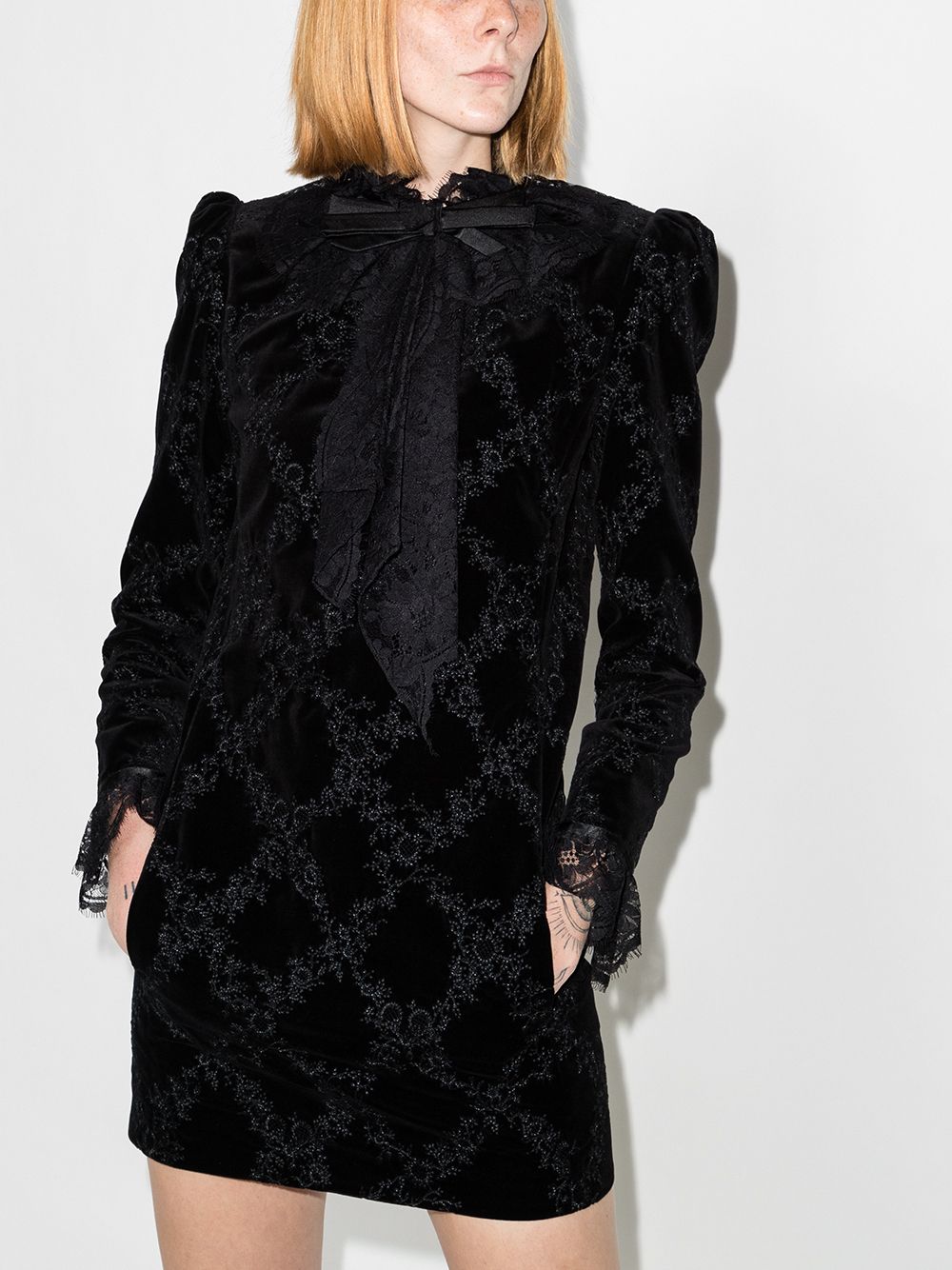 Saint Laurent Mini-jurk met gestrikte hals - Zwart