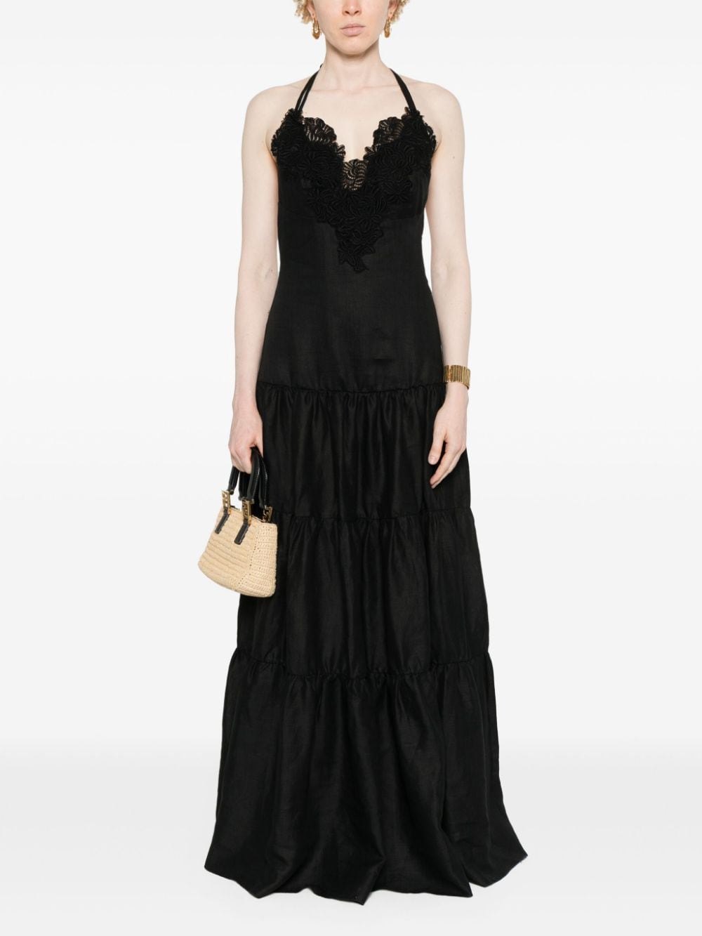 Ermanno Scervino guipure-lace-panelling maxi dress - Zwart