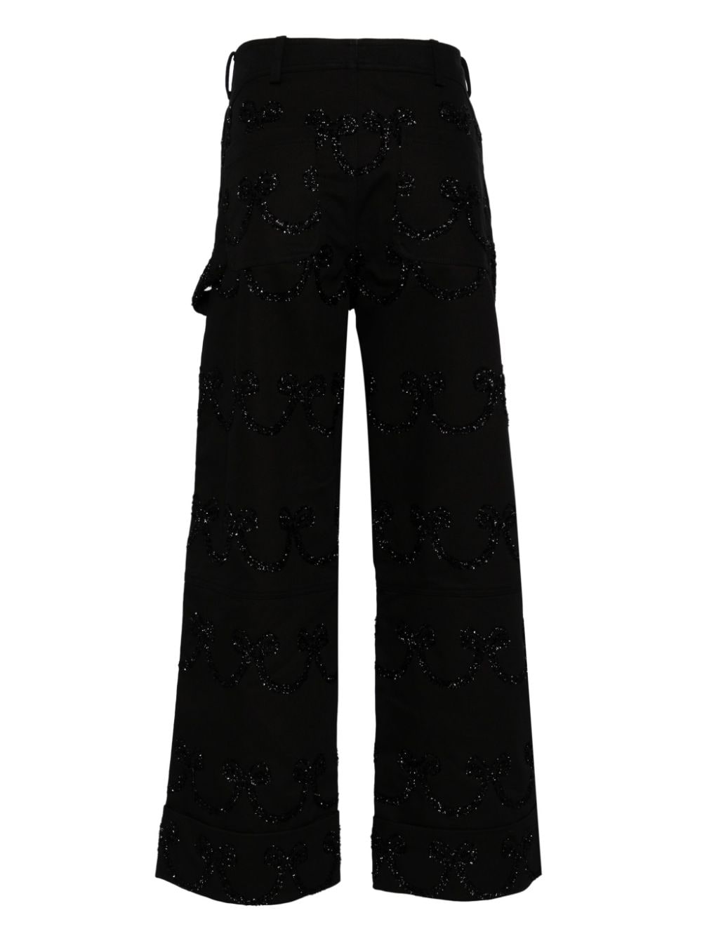 Simone Rocha crystal-embellishment wide-leg cotton trousers - Zwart