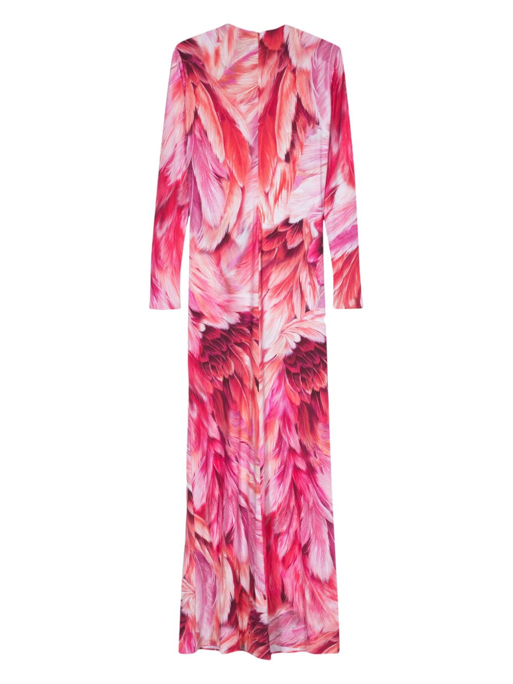 Roberto Cavalli feather-print ruched maxi dress - Roze