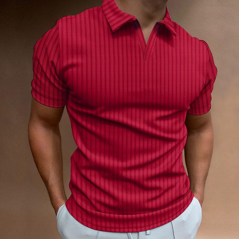 WowClassic Summer Short Sleeve Men's T Shirts Men Striped Polo Shirt Red Black White Lapel T-shirt Man Top