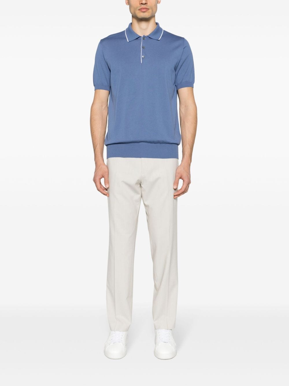 Canali fine-knit cotton polo shirt - Blauw