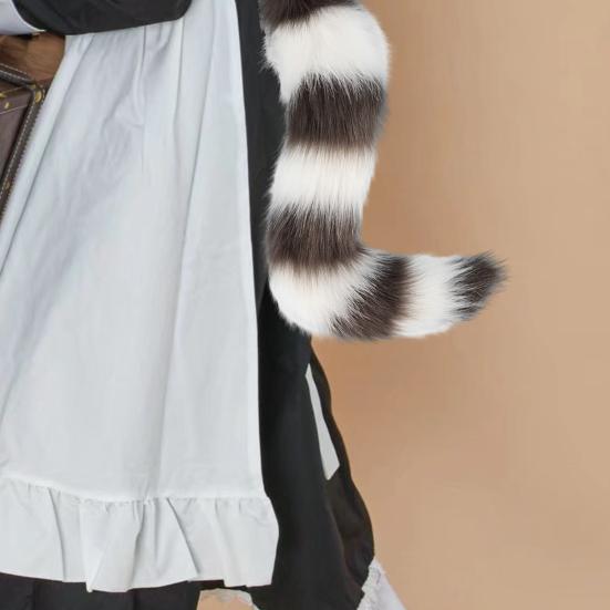 Shushun Cosplay Fake Fox Tail Soft Fuzzy Plush Banded Contrast Color Adjustable Waist Circumference Elastic Band Performance Club Dance Paty Costumes