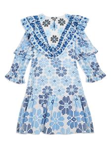 FARM Rio floral-print ruffled dress - Blauw