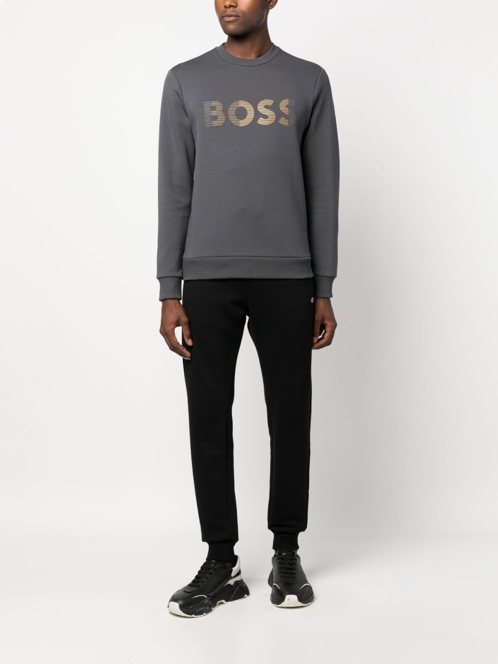 BOSS Sweater met logoprint - Grijs