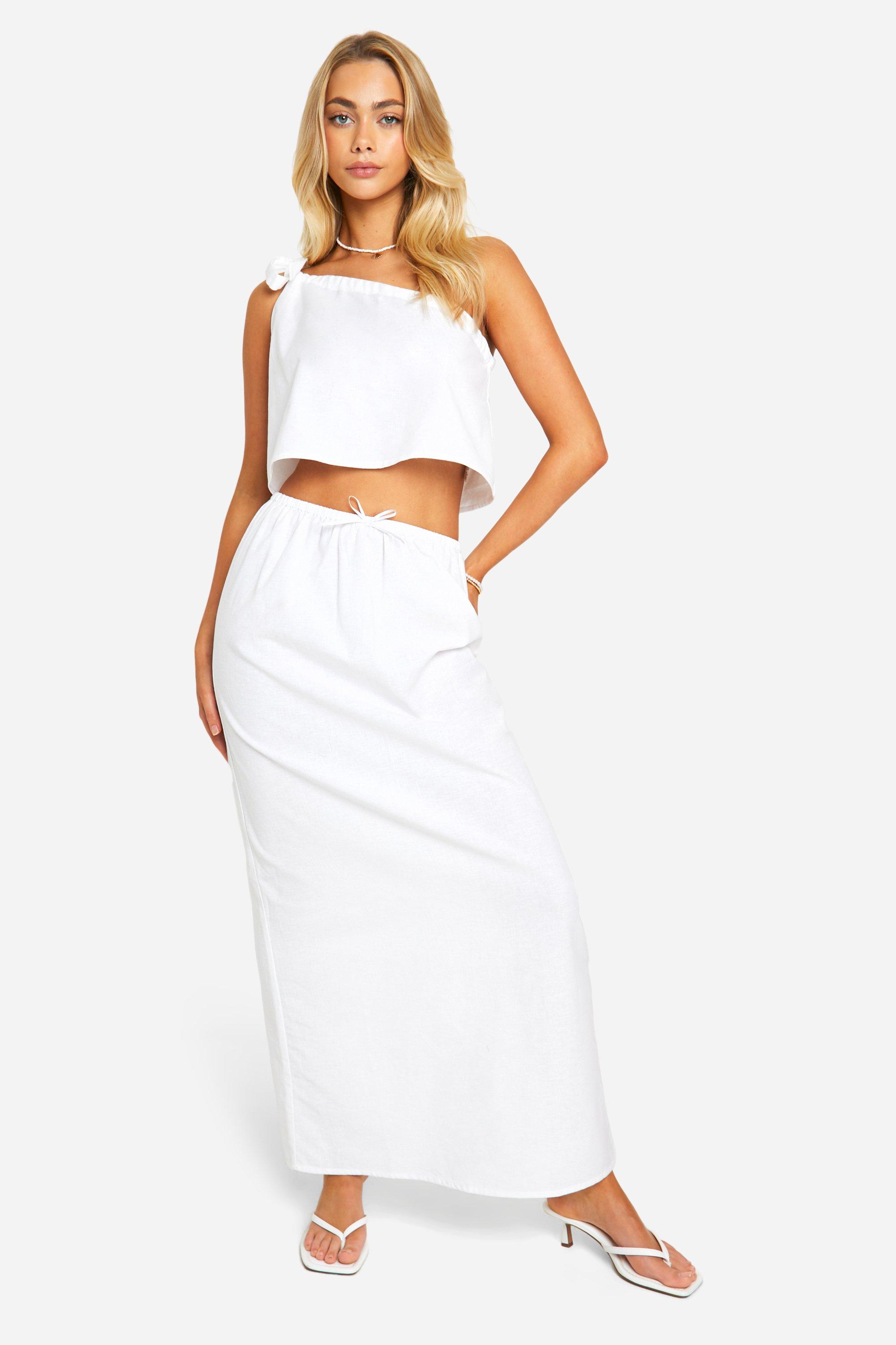 Boohoo Cotton Maxi Skirt, White