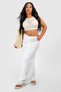 Boohoo Plus Cotton Ruched Maxi Skirt, White