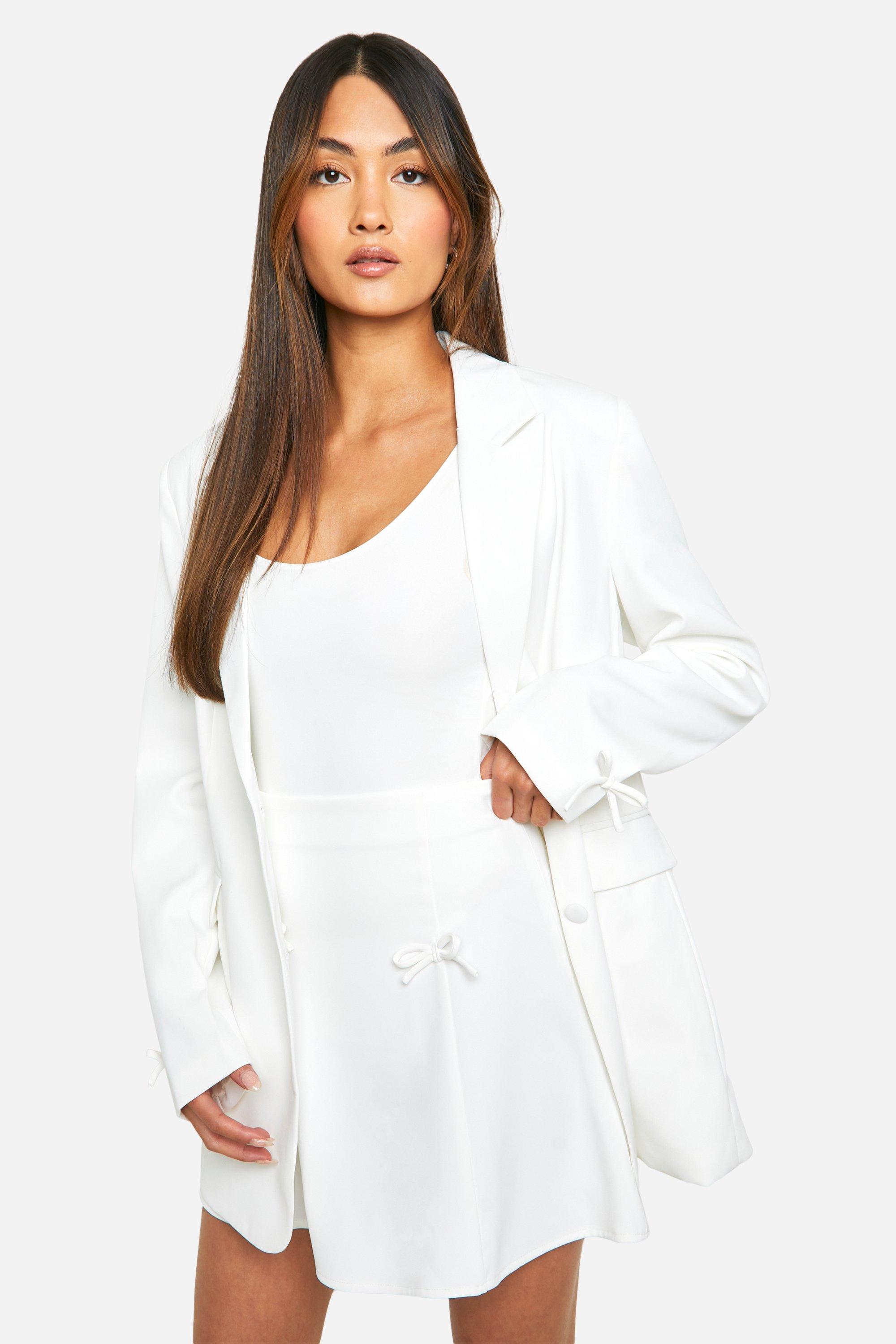 Boohoo Contrast Bow Relaxed Fit Blazer, Ivory