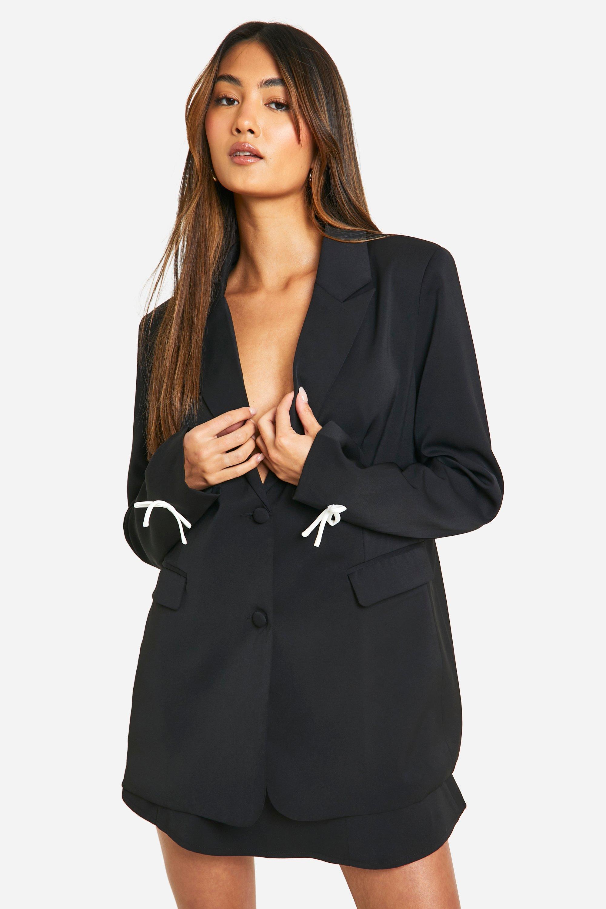 Boohoo Contrast Bow Relaxed Fit Blazer, Black