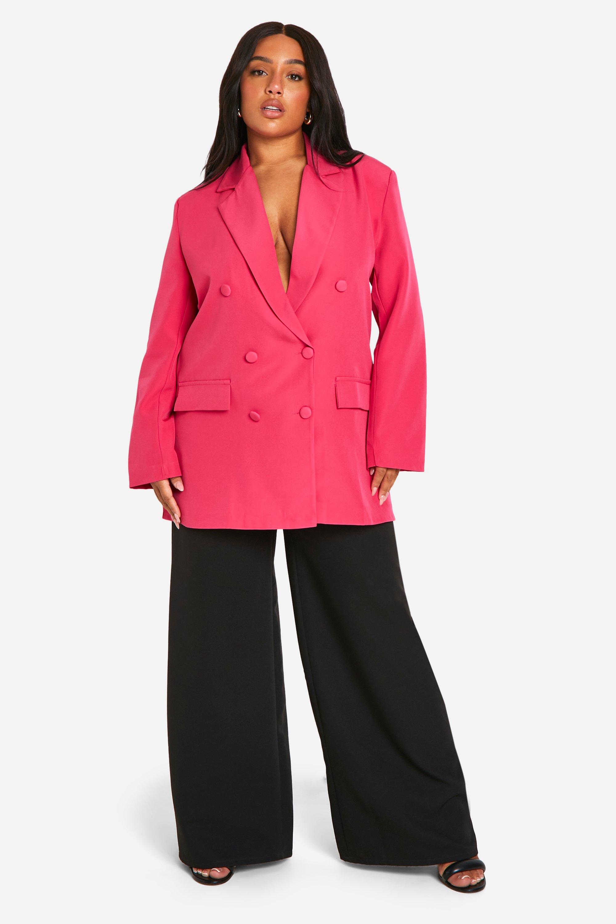 Boohoo Plus Woven Oversized Longline Blazer, Hot Pink