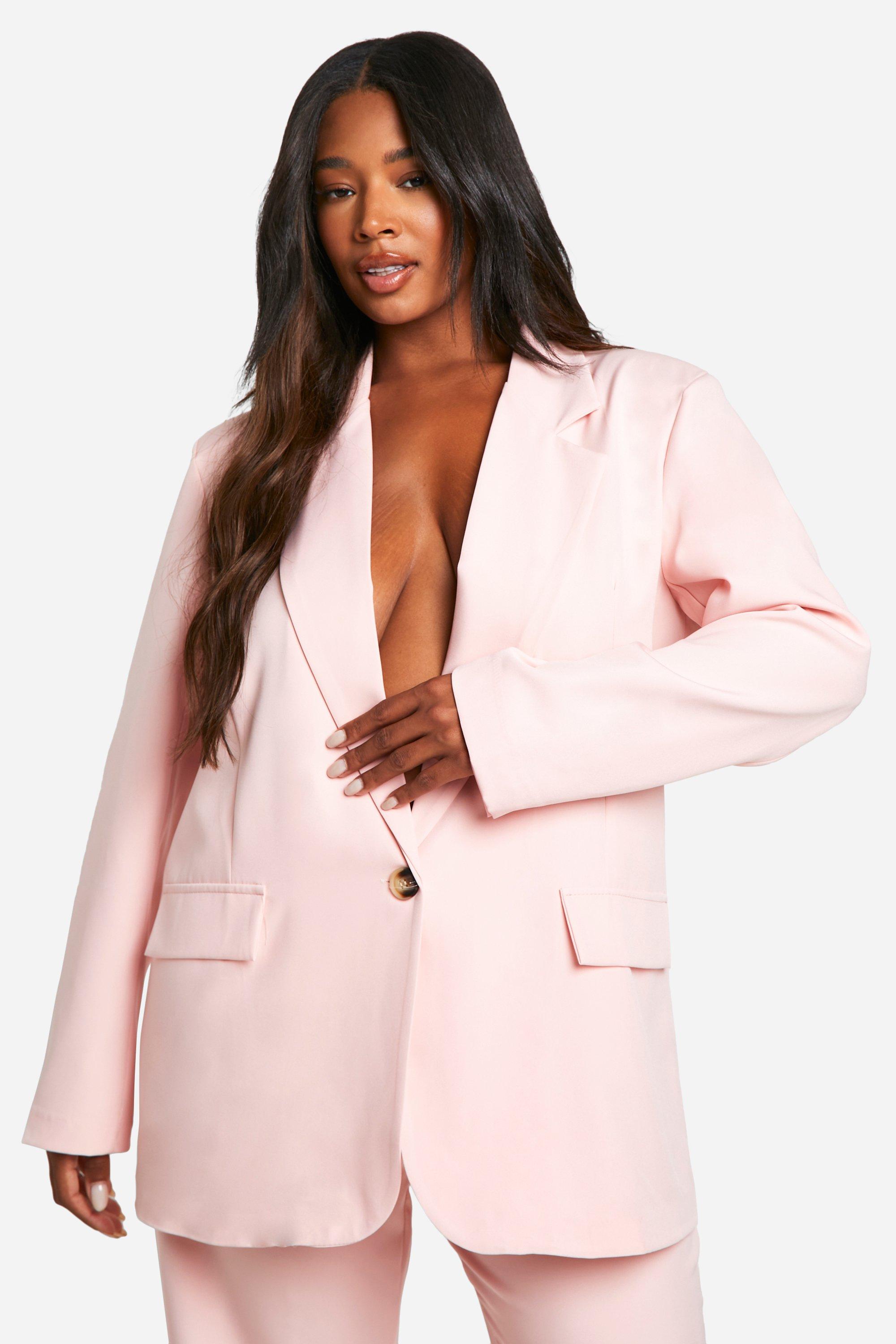 Boohoo Plus Oversized Relaxed Fit Blazer, Baby Pink