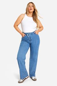 Boohoo Plus Asymmetric Waist Straight Jeans, Light Wash