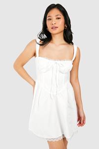 Boohoo Petite Cotton Strappy Milkmaid Mini Dress, White