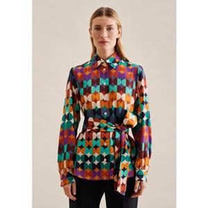 seidensticker Overhemdblouse Zwarte roos Lange mouwen kraag geometrische motieven