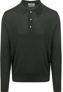 King Essentials The Robert Long Sleeve Poloshirt Merino Donkergroen