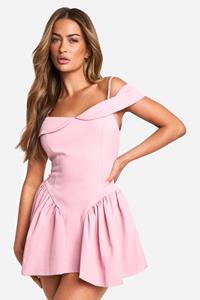 Boohoo Bandeau Tailored Full Skirt Mini Dress, Baby Pink