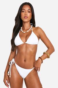 Boohoo Shell Trim Textured Triangle Bikini Set, White
