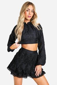 Boohoo Premium Lace Ruffle Hem Mini Skirt, Black