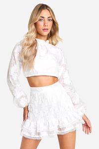 Boohoo Premium Lace Ruffle Hem Mini Skirt, Ivory