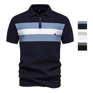 Bright Deer Men’s Polo Shirts Rayon Knit Striped Short Sleeves Tops Business Menswear Summer T-Shirts Holiday Golf Daily Causal Wear