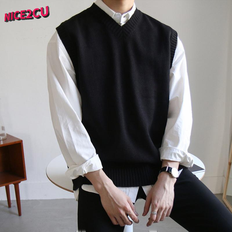 NICE2CU Sweatervest Heren Eenvoudig All-match V-hals Effen Mouwloos Heren Tops Basic Gezellige Koreaanse stijl Gebreid Plus Size Vest