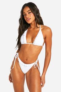 Boohoo Ruffle Detail Triangle Bikini Set, White