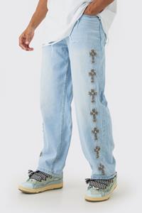 Boohoo Baggy Rigid Embellished Jeans In Ice Blue, Ice Blue