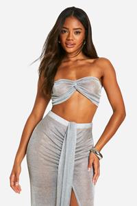 Boohoo Knitted Twist Front Bandeau Top, Silver