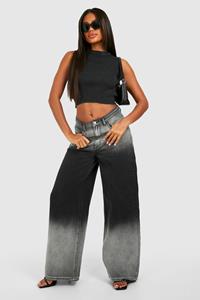 Boohoo Ombre Wash Wide Leg Jean, Black