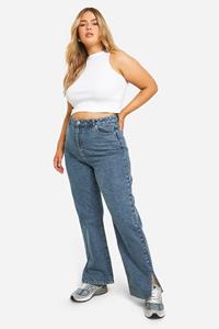 Boohoo Plus Basics Split Hem Straight Leg Jeans, Vintage Wash