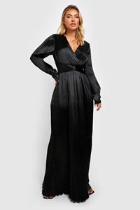 Boohoo Gedraaide Premium Plisse Maxi Jurk, Black