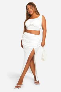 Boohoo Plus Onion Skin Twist Front Tank And Column Maxi Skirt Set, White