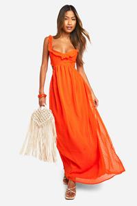 Boohoo Dobby Ruffle Strap Maxi Dress, Orange