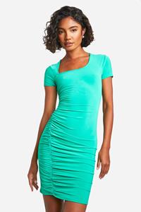 Boohoo Tall Asymmetric Mini Dress, Bright Green