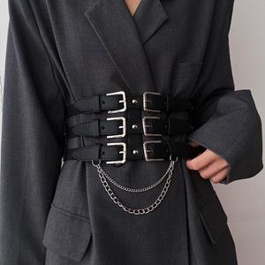 LChome Elastic Corset Belt Female Tassel Stretch Cummerbunds Designer Belts For Women Goth Black Waistband Plus Size