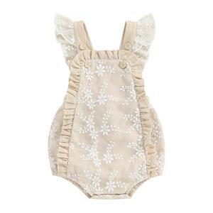 Little Fashionistas Baby Girls Rompers Lace Embroidery Buttons Frills Fly Sleeve Infant Bodysuits Summer Clothes Jumpsuits