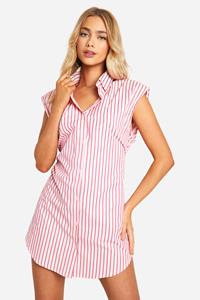 Boohoo Sleeveless Stripe Shoulder Pad Dress, Pink
