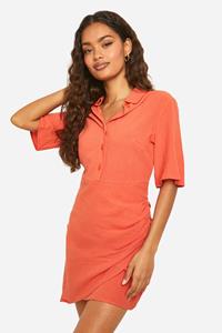 Boohoo Linen Wrap Shirt Dress, Orange