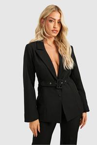 Boohoo Getailleerde Blazer Met Ceintuur, Black