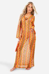 Boohoo Stripe Knit O-Ring Beach Maxi Dress, Orange