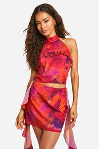Boohoo Printed Frill Detail Woven Top, Multi