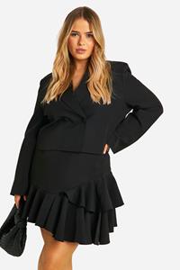 Boohoo Plus Ruffle Hem Woven Mini Skirt, Black