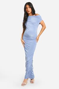 Boohoo Maternity Slinky Asymmetric Ruched Midaxi Dress, Light Blue