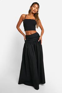 Boohoo Folded Waist Band Floaty Maxi Skirt, Black