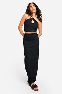 Boohoo Petite Textured Jersey Maxi Skirt, Black